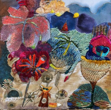 Сладкий ноябрь Art textile intitulée "Сладкий ноябрь" par Tamara&Anna Semenenko, Œuvre d'art originale, Broderie Monté sur Carton