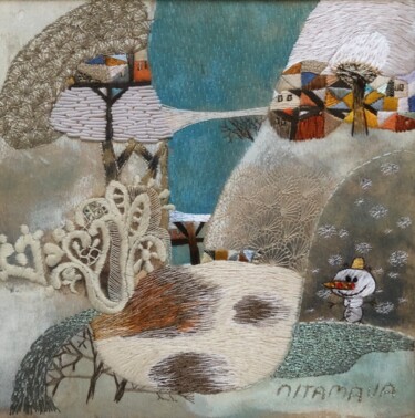 Зимние узоры Art textile intitulée "Зимние узоры" par Tamara&Anna Semenenko, Œuvre d'art originale, Broderie Monté sur Carton
