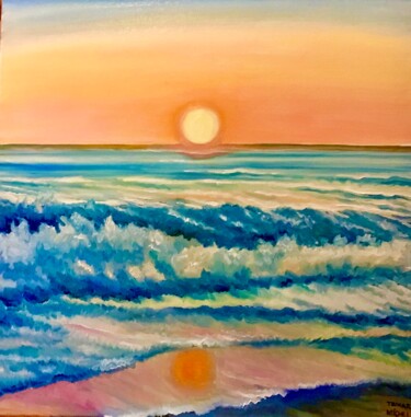 Malerei mit dem Titel "Orange Sonnenaufgang" von Tamara Michel, Original-Kunstwerk, Öl