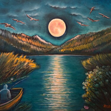 Malerei mit dem Titel "Vollmondlicht" von Tamara Michel, Original-Kunstwerk, Öl