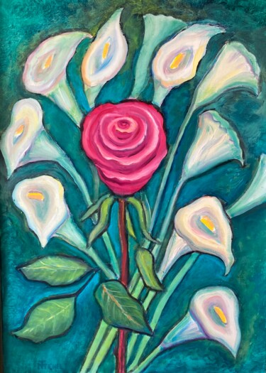 Картина под названием "Rose mit Cala" - Tamara Michel, Подлинное произведение искусства, Масло