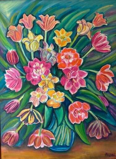 Pintura titulada "Bunte Tulpen" por Tamara Michel, Obra de arte original, Oleo