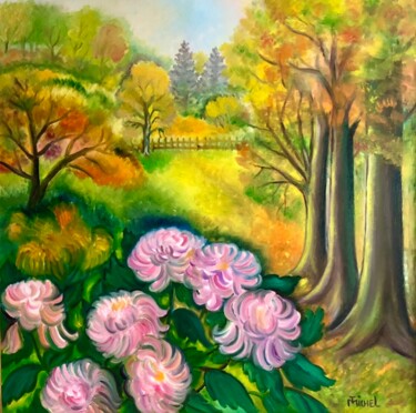 Malerei mit dem Titel "Chrysanthemen" von Tamara Michel, Original-Kunstwerk, Öl