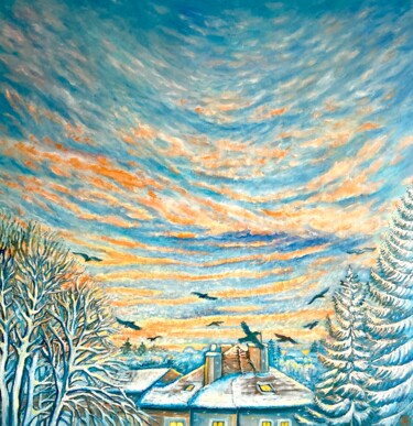 Pintura intitulada "Winterliche Himmel" por Tamara Michel, Obras de arte originais, Óleo