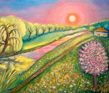 Painting titled "Am Land" by Tamara Michel, Original Artwork, Oil