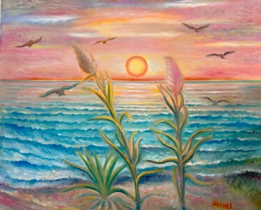 Painting titled "Sonnenaufgang" by Tamara Michel, Original Artwork, Oil Mounted on Wood Stretcher frame