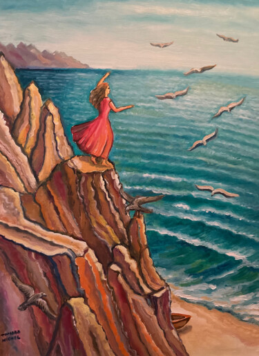 Schilderij getiteld "Sie will fliegen" door Tamara Michel, Origineel Kunstwerk, Olie