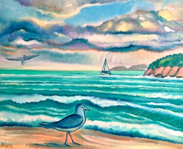 Malerei mit dem Titel "Strandwirtin" von Tamara Michel, Original-Kunstwerk, Öl
