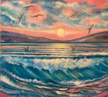 Painting titled "Welle" by Tamara Michel, Original Artwork, Oil