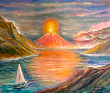 Schilderij getiteld "Magische Bergen" door Tamara Michel, Origineel Kunstwerk, Olie