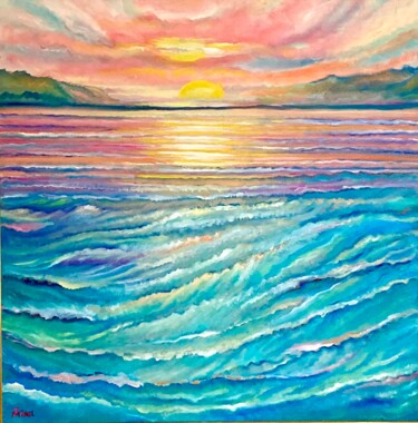 Malerei mit dem Titel "Sonne und Meer" von Tamara Michel, Original-Kunstwerk, Öl Auf Keilrahmen aus Holz montiert