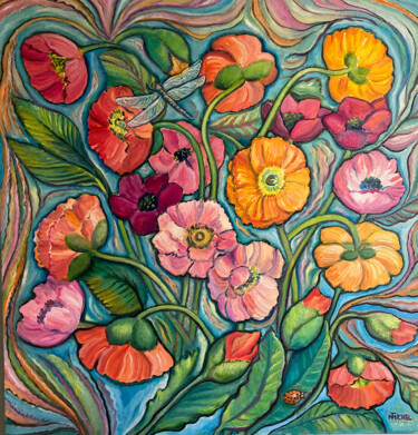 Malerei mit dem Titel "Mohnblumen" von Tamara Michel, Original-Kunstwerk, Öl