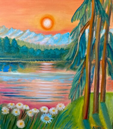 Painting titled "In Alpen" by Tamara Michel, Original Artwork, Oil Mounted on Wood Stretcher frame