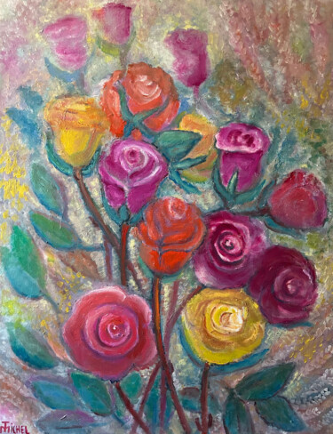 Painting titled "Rosen in Nebel" by Tamara Michel, Original Artwork, Oil