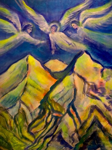 Malerei mit dem Titel "Engeln in Flug über…" von Tamara Michel, Original-Kunstwerk, Gouache