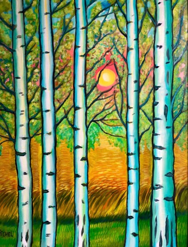 Peinture intitulée "5 Birken" par Tamara Michel, Œuvre d'art originale, Huile Monté sur Châssis en bois