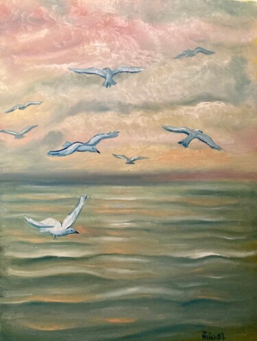 Painting titled "Morgen" by Tamara Michel, Original Artwork, Oil Mounted on Wood Stretcher frame