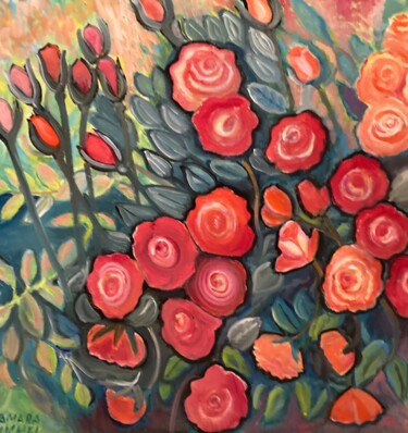 Malerei mit dem Titel "Rote Rosen" von Tamara Michel, Original-Kunstwerk, Öl Auf Keilrahmen aus Holz montiert