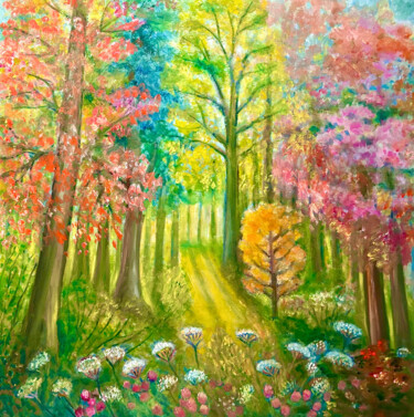 Malerei mit dem Titel "Herbst in Wald" von Tamara Michel, Original-Kunstwerk, Öl Auf Keilrahmen aus Holz montiert