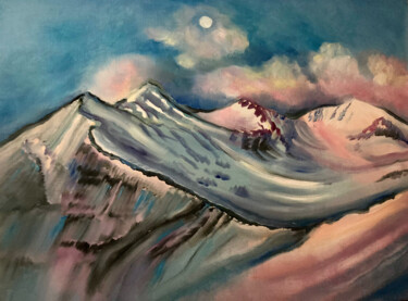Painting titled "Alpen in Winter" by Tamara Michel, Original Artwork, Oil Mounted on Wood Stretcher frame