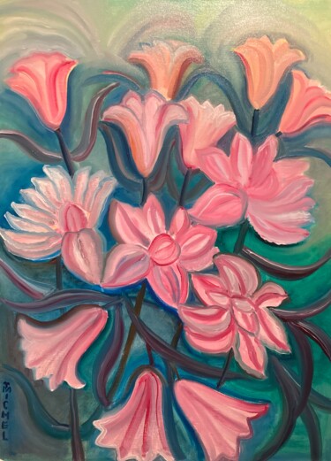 Painting titled "Lilien" by Tamara Michel, Original Artwork, Oil Mounted on Wood Stretcher frame