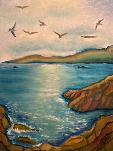 Malerei mit dem Titel "Meerblick von Küste" von Tamara Michel, Original-Kunstwerk, Öl Auf Keilrahmen aus Holz montiert