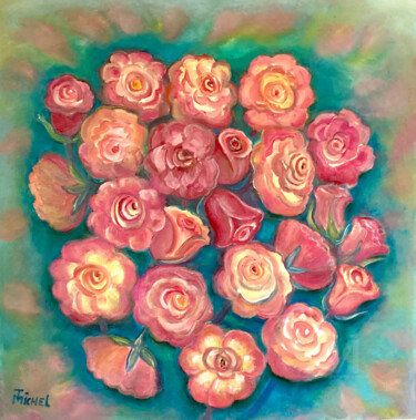 Schilderij getiteld "Rosen Schönheit" door Tamara Michel, Origineel Kunstwerk, Olie Gemonteerd op Frame voor houten brancard