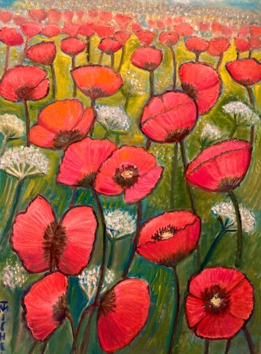 Painting titled "Mohnblumen 2" by Tamara Michel, Original Artwork, Oil