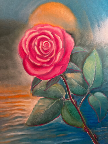 Peinture intitulée "Rose bei Vollmond" par Tamara Michel, Œuvre d'art originale, Huile Monté sur Châssis en bois