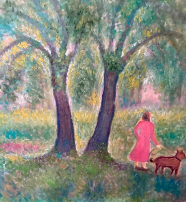 Painting titled "Spaziergang" by Tamara Michel, Original Artwork, Oil Mounted on Wood Stretcher frame