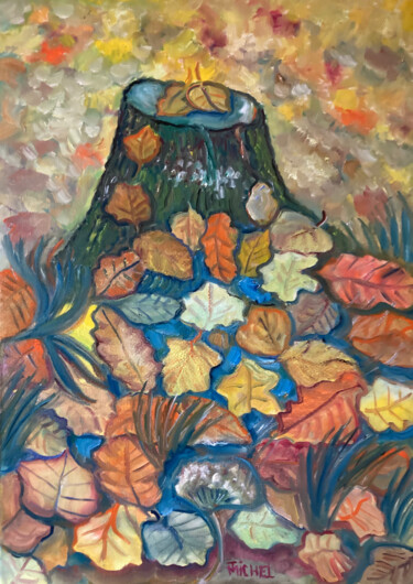 Schilderij getiteld "Herbstliche Blätter" door Tamara Michel, Origineel Kunstwerk, Olie