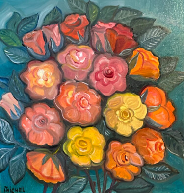 Malerei mit dem Titel "Bunte Rosen" von Tamara Michel, Original-Kunstwerk, Öl Auf Keilrahmen aus Holz montiert