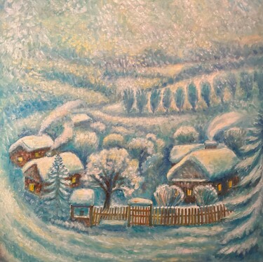 Painting titled "Winter" by Tamara Michel, Original Artwork, Oil Mounted on Wood Stretcher frame