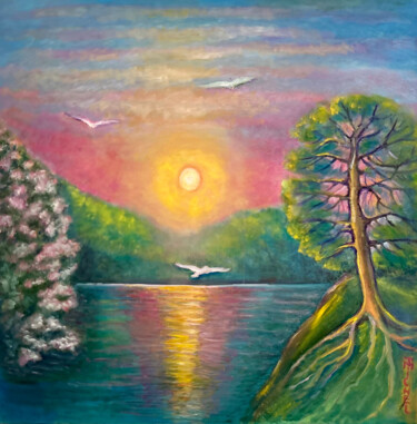 제목이 "Abend Stimmung"인 미술작품 Tamara Michel로, 원작, 기름 나무 들것 프레임에 장착됨