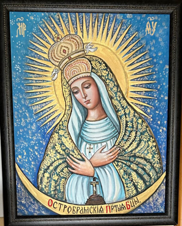 Malerei mit dem Titel "Gottesmutter Ostrob…" von Tamara Michel, Original-Kunstwerk, Gouache Auf Keilrahmen aus Holz montiert