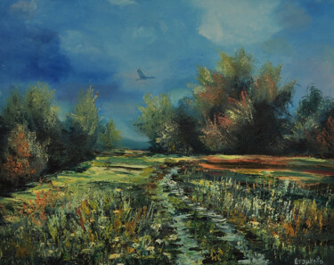 Painting titled "Landscape after a t…" by Tamara Ogarkova, Original Artwork, Oil