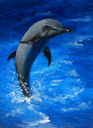 Peinture intitulée "Dolphin dancing" par Tamara Rozinskay, Œuvre d'art originale, Huile