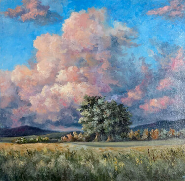 Painting titled "Fluffy clouds" by Tamara Rozinskay, Original Artwork, Oil