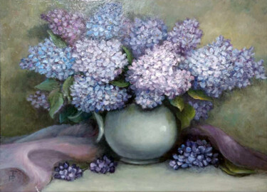 Картина под названием "Lilac in a vase" - Tamara Rozinskay, Подлинное произведение искусства, Масло