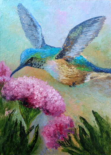 Painting titled "Hummingbird" by Tamara Rozinskay, Original Artwork, Oil