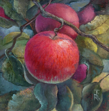 Painting titled "Apple on a branch" by Tamara Rozinskay, Original Artwork, Oil