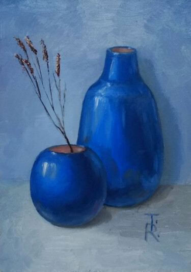 Painting titled "Blue vases" by Tamara Rozinskay, Original Artwork, Oil