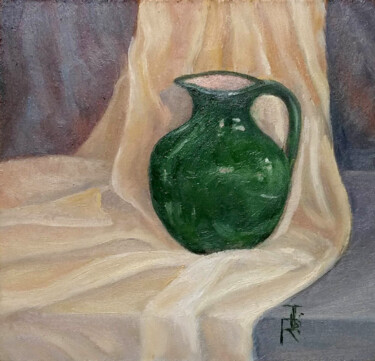 Painting titled "Green jug" by Tamara Rozinskay, Original Artwork, Oil