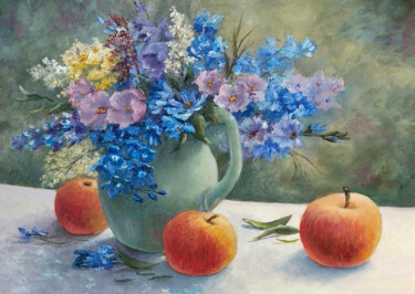 Painting titled "Gifts of summer" by Tamara Rozinskay, Original Artwork, Oil Mounted on Wood Panel