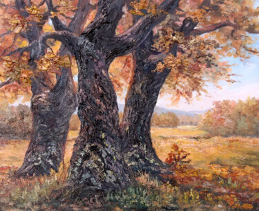 Painting titled "Golden season" by Tamara Rozinskay, Original Artwork, Oil Mounted on Wood Panel