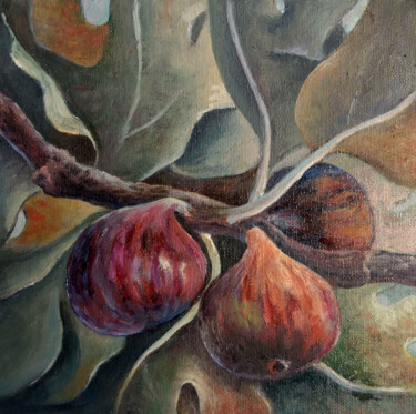 Painting titled "Fig fruits" by Tamara Rozinskay, Original Artwork, Oil Mounted on Cardboard