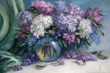 Schilderij getiteld "Dreamy lilac" door Tamara Rozinskay, Origineel Kunstwerk, Olie Gemonteerd op Frame voor houten brancard