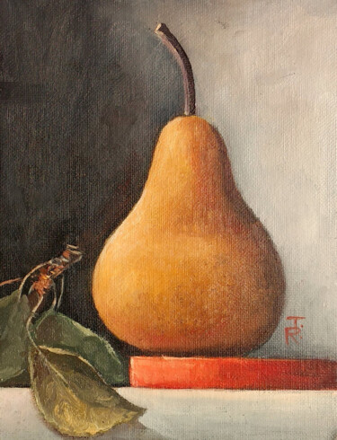 Painting titled "Still life with pear" by Tamara Rozinskay, Original Artwork, Oil Mounted on Other rigid panel
