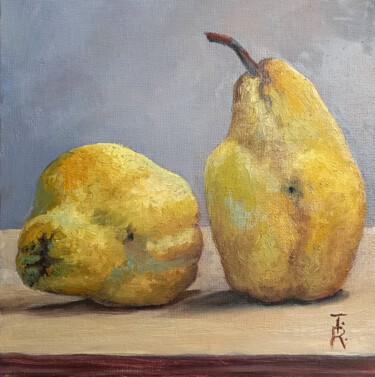Malarstwo zatytułowany „Yellow pears Fruit…” autorstwa Tamara Rozinskay, Oryginalna praca, Olej Zamontowany na Karton