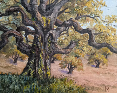 Pintura titulada "Dancing Forest. Oak…" por Tamara Rozinskay, Obra de arte original, Oleo Montado en Cartulina